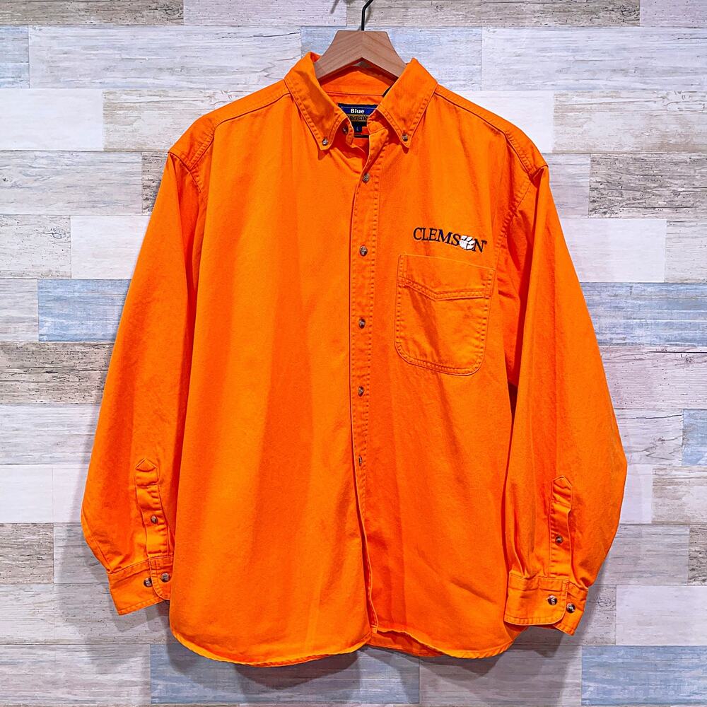 Clemson Tigers Twill Button Down Shirt Orange VTG College Football Mens Large